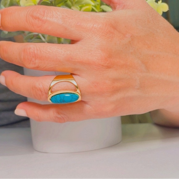 NWT Gold Stainless Steel Womens Rings, simulated green beautiful stone size 8 - Picture 11 of 16